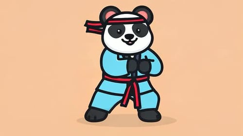 Cute Panda Practicing Karate Martial Arts - Kids Cartoon Animations