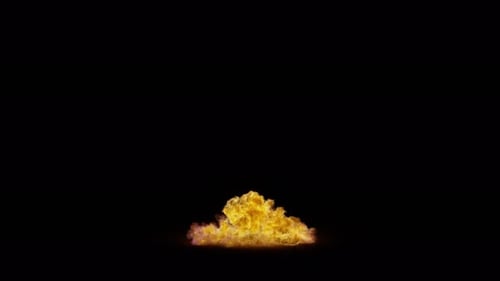 Collection de détonations : une mare de feu s'élève au centre après la détonation dans le noir, filmée en 4K à 120 images par seconde