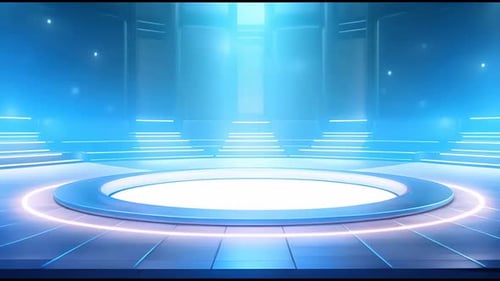 Futuristic Digital Stage with Glowing Light Beams Background