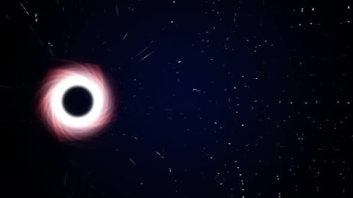 Buraco negro se movendo no espaço, raios brilhantes de néon abstratos com buraco negro super grande na galáxia