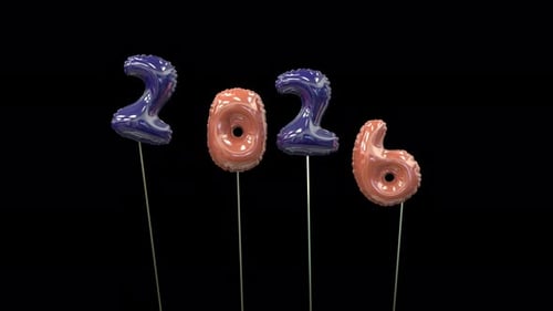 3D Shiny Number Balloons for New Year 2026 Celebration