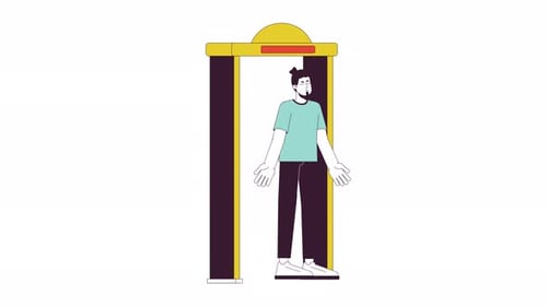 Metal Detector Go Off at Airport Line Cartoon Animation