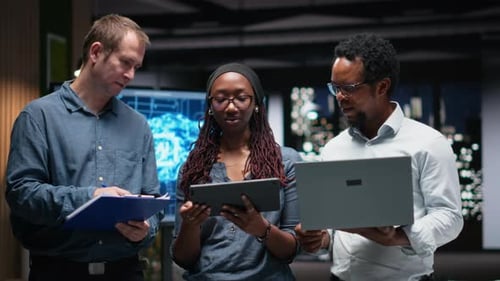 Portrait of Smiling Engineers in Office Developing Machine Learning Algorithms