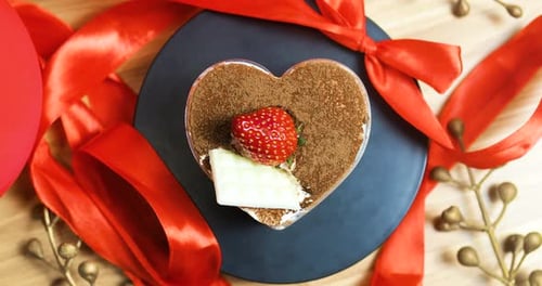 Heart Shaped Dessert with Red Ribbon Decoration
