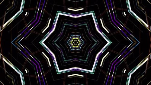 Seamless Geometric Kaleidoscope Loop with Glowing Neon Lines