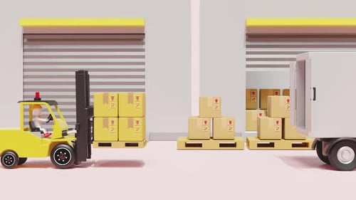 Forklift in Warehouse Transporting Boxes