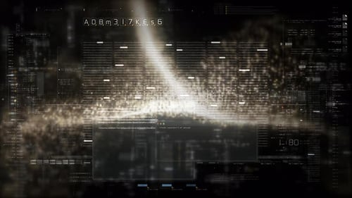 Futuristic Digital HUD Interface with Code and Data Flow