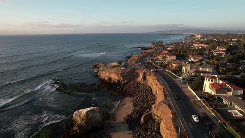 San Diego Sunset Cliffs Neighborhood, Aerial View, Scenic Coastline and Traffic on Coastal Road, Gol
