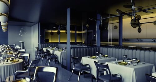 Modern Dining Area with Elegant Decor and Intimate Atmosphere in Evening Light