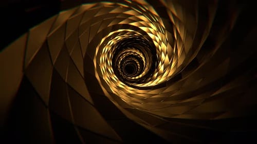 Gold Spectacular Spiral Sci Fi Tunnel Background VJ Loop l 4K