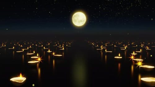 Diwali Festival Night Sky with Animated Floating Lamps and Moon