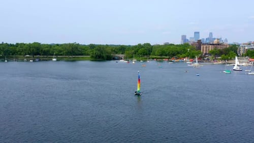 Minneapolis Skyline Sailboat Aerial Summer Evening
