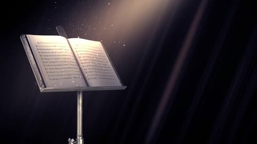 Elegant Music Stand with Sparkling Particles Under Spotlight