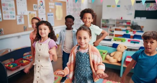 Group of Cheerful Children Smiling in Classroom