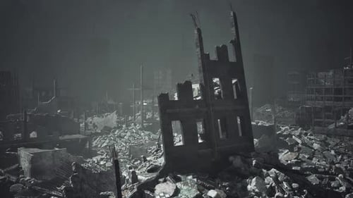 Ruined Urban Landscape Shows Aftermath of Destruction and Decay in a City