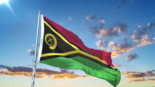 Vanuatu National Flag Waving in Realistic 3D Animation