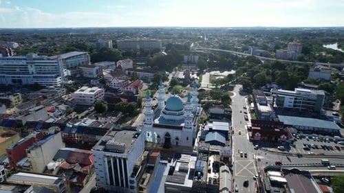 4K Aerial drone shot of a Mosque Masjid India Muslim in Klang Selangor lock track left shot