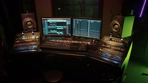 Digital Workstation in Record Studio Professional Equipment Sound Production Contemporary Displays