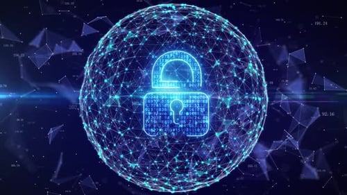 Digital Padlock Icon in Animated Global Network Sphere