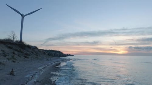 Aerial view of abandoned seaside fortification buildings at Karosta Northern Forts on the beach of B