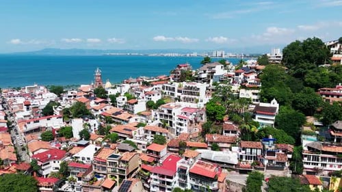 Drone reveals incredible view of historic center and city of Puerto Vallarta, Mexico