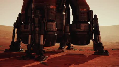 Landing Base of a Martian Exploration Craft Amidst the Red Landscape