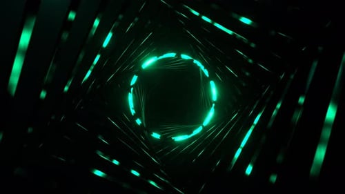 Turquoise Fantastic Space With Round Shining Neon Portal Background Vj Loop In 4K