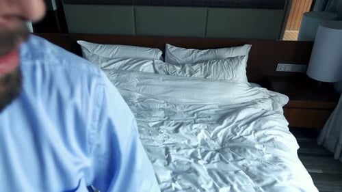 Businessman Jumping, Falling On Bed, Super Slow Motion 240fps