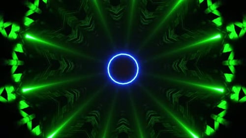 Circular of neon lights in dark room with black background. Kaleidoscope VJ loop