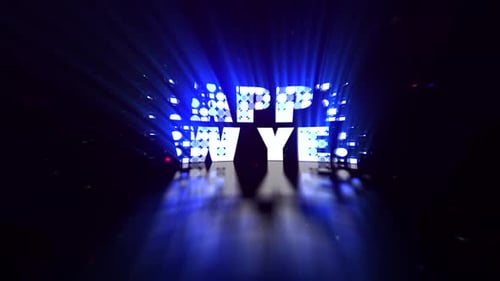 Happy New Year Glowing Text with Celebration Light Rays