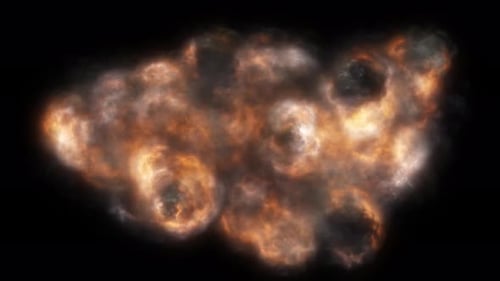 Intense Fireball Explosion Glowing and Dark Smoke