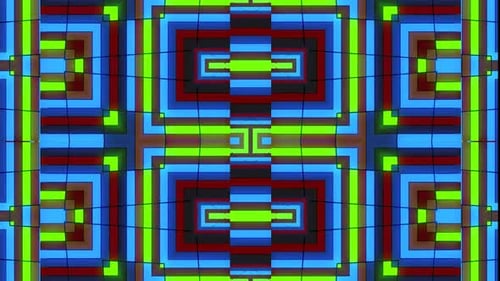 Los patrones geométricos dinámicos con colores vibrantes crean un movimiento enérgico