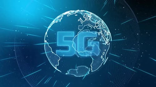 3D 5G Blue Digital Globe Earth Rotating Network
