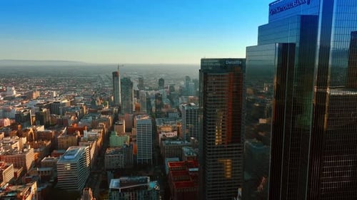 Mirror façades of skyscrapers in the downtown of Los Angeles, California, USA.