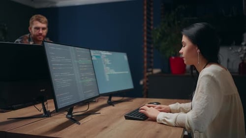 Indian Female Data Scientist Writing Program Code Software Development Office Company