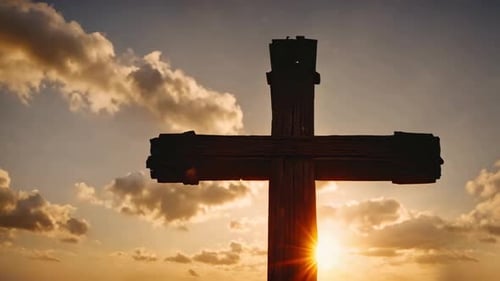 Wooden Cross Silhouette at Sunset