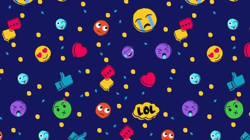 Sketch Style Animated Emojis Social Media Seamless Pattern