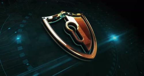 Cyber security with shield symbol 3d digital concept loop