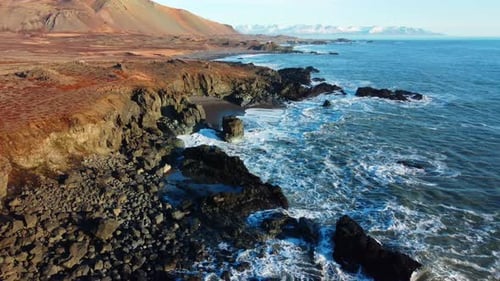 Scenic Rocky Coast Nature Background Traveling Pure Nature in North Iceland Cinematic Aerial View of