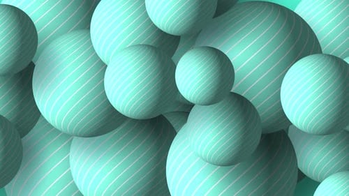 Slow motion 3D animation showing striped line work circular round balls moving on a gradient
