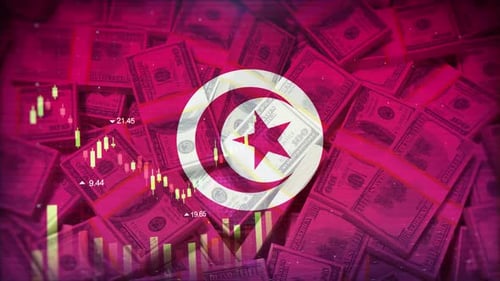 Tunisian Flag Financial Market Data Overlay Animation