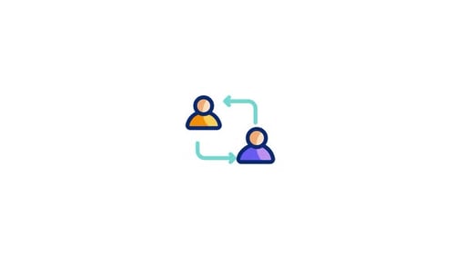 Flat Design Animation of Two People Interacting with Arrows