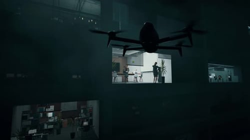 Modern Corporate Building Animation with Flying Drone Surveillance