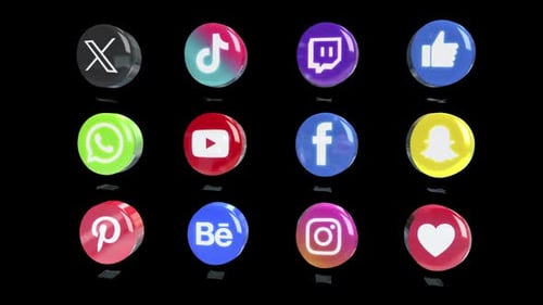 Collection Of 3D Social Media Icons With Alpha Channel