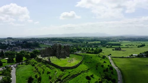 Aerial view of Ireland's popular tourist attraction, Rock of Cashel.