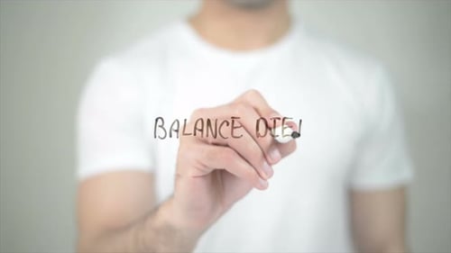 Balance Diet, Man Writing on Transparent Screen