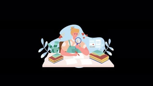 Kreativer junger Forscher analysiert Daten in einer modernen Arbeitsplatzillustration