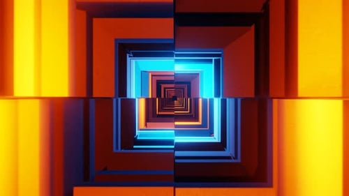 Orange and Blue Curving Endless Tunnel Background Loop Animation HD