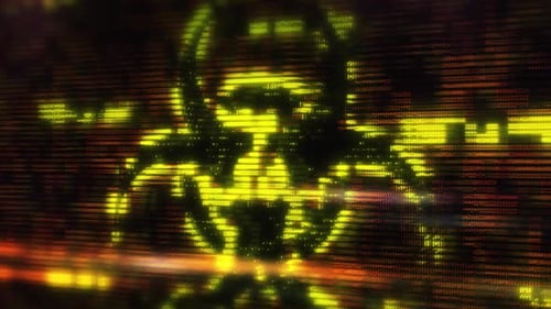 Símbolo de peligro biológico que brilla en la pantalla digital que muestra una advertencia de peligro biológico