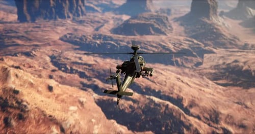 Helicóptero AH64D sobrevolando el cañón